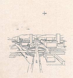 Idealentwurf zum Wiederaufbau der Stadt Saarbrücken von Georges Henri Pingusson1947 (Abbildung aus: Urbanisme en Sarre. Saarbrücken 1947, S. 54)
