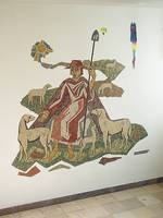 Albert Kettenhofen, "Der gute Hirte", 1959, Mosaik, farbige Keramik, ca. 2,10 x 2,30 m. Foto: Institut für aktuelle Kunst im Saarland, Christine Kellermann