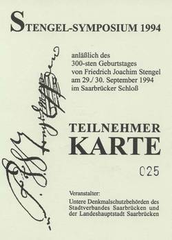 Teilnehmerkarte für das 1. Stengel-Symposion 1994, Saarbrücken