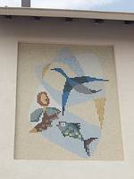 Hans-Günter Bearzatto, Hauszeichen, 1958/59, Mosaik, farbige Keramik, 2,25 x 1,75 m. Foto: Institut für aktuelle Kunst im Saarland, Christine Kellermann
