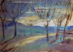 Landschaft mit Bäumen, um 1976, Pastell, 25 x 35 cm