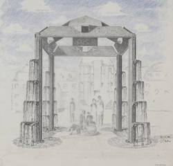 Gottfried Böhm, Entwurf für den Brunnen auf dem Schlossplatz, 49 x 57 cm. Foto: Deutsches Architekturmuseum Frankfurt