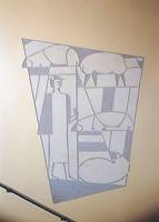 Paul Schneider, "Schäfer mit Schafen", 1955, Sgraffito in Grau und Weiß, ca. 2,30 x 1,20 x 0,015 m. Foto: Institut für aktuelle Kunst im Saarland, Carsten Clüsserath