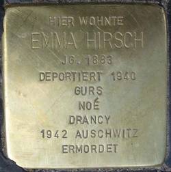 Stolperstein für Emma Hirsch. Foto: Institut für aktuelle Kunst im Saarland, O.D.