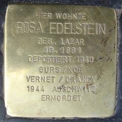 Stolperstein für Rosa Edelstein, geb. Lazar. Foto: Institut für aktuelle Kunst im Saarland, O.D.