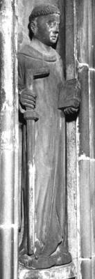 Hl. Wendalinus, um 1300, Sandstein, Rundfigur, 113 x 35 x 27 cm, Kath. Pfarr- und Wallfahrtskirche (ursprüngl. Magdalenenkapelle) St. Wendel