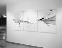 Gabriele Eickhoff, "Schwingung", Wandgestaltung, 1998, Holz verleimt, mit Karton beschichtet, 1,20 x 1,00 m, 1,20 x 0,90 m, 1,20 x 1,00 m. Foto: Peter Haimerl