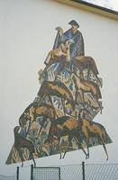 Walter Bernstein,, "Der gute Hirte", 1963, Wandgestaltung, Glasmosaiksteine, ca. 8,50 x 6,00 m. Foto: Institut für aktuelle Kunst im Saarland, Christine Kellermann