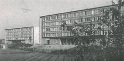 Wohnblöcke in Saarbrücken, Bruchwiesen-Viertel, von Marcel Roux; Südseite (Abbildung aus: 5 Jahre Bauen an der Saar, 1952, S. 21)