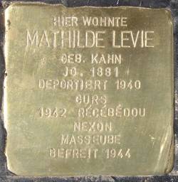 Stolperstein für Mathilde Levie, geb. Kahn. Foto: Institut für aktuelle Kunst im Saarland, O.D.
