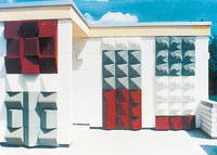 Rolf Duroy, Wandplastik, ca. 1972/73, Leichtbeton, Kunstharz, Wandfarbe, je 2,80 x 1,20 m. Foto: Institut für aktuelle Kunst im Saarland (Archiv)