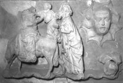 Die Flucht nach Ägypten, nach 1315, Sandstein, Hochrelief, 46 x 69 x 11 cm, Türsturzrelief, Stiftskirche St. Arnual, Saarbrücken