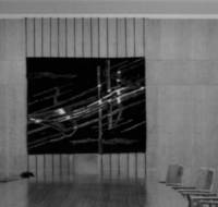 Otto Steinert und Rosel Niemeyer-Catrein, Wandbehang, 1950er Jahre, Webarbeit. Foto: Toni Ney, Staatliches Hochbauamt Saarbrücken